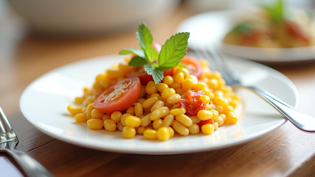 Prato colorido de comida com utensílios de refeição, refletindo uma refeição pensada e consciente