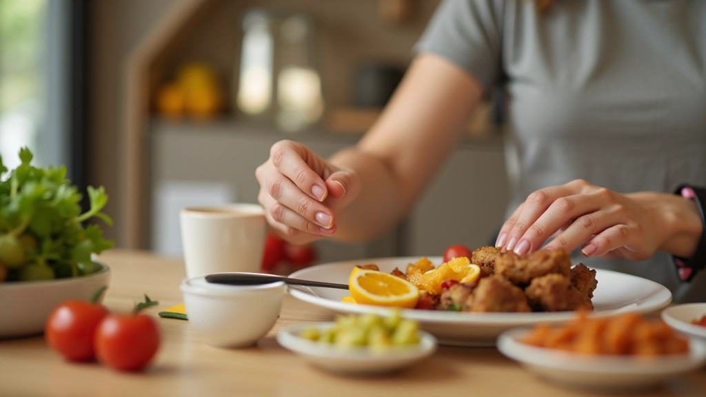 Mão recusando porção de comida, controlo de apetite